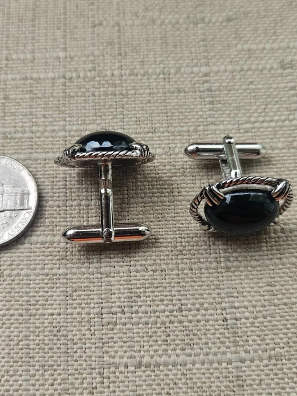 Vintage Swank Cufflinks Silver Tone Black Faux Stone Fashion Jewelry Cuff links